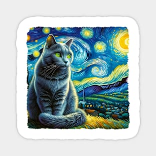 Russian Blue Starry Night Inspired - Artistic Cat Magnet