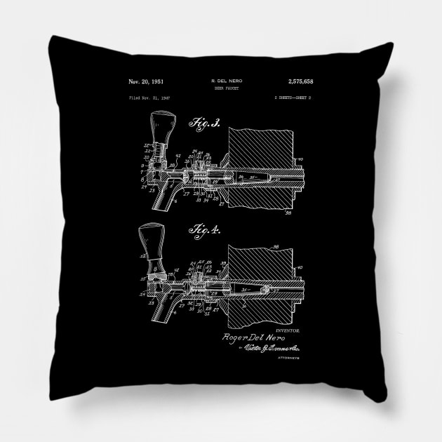 Beer Tap Blueprint for brewers or beer lovers Pillow by Murray's Apparel