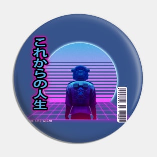 Synthwave The Life Ahead - Korekara no jinsei- Black letters Transparent Borders Pin