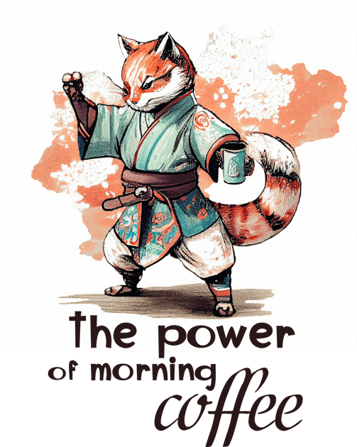 The Power of Morning Coffee -Karate Fox Kids T-Shirt by KOTOdesign