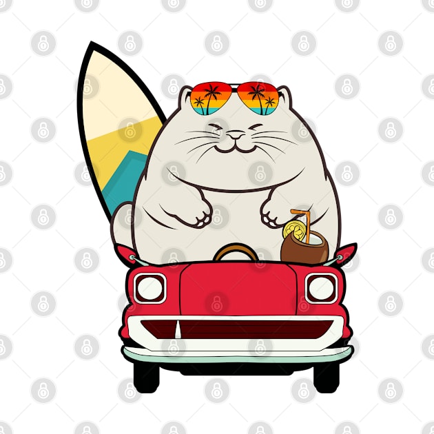 Funny Fat cat is driving to the beach by Pet Station