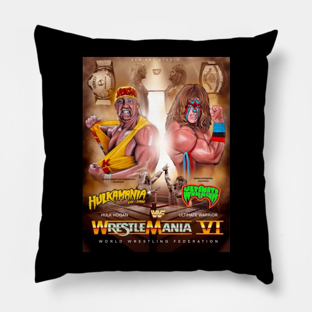 Wrestlemania 6 Pillow by SAN ART STUDIO 