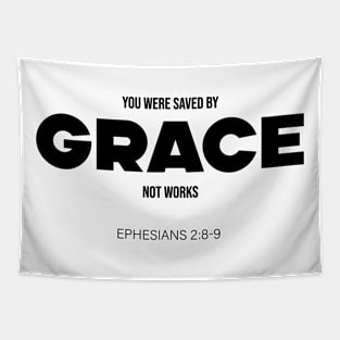 Bible Scripture Ephesians 2:8-9 Quote Black Tapestry