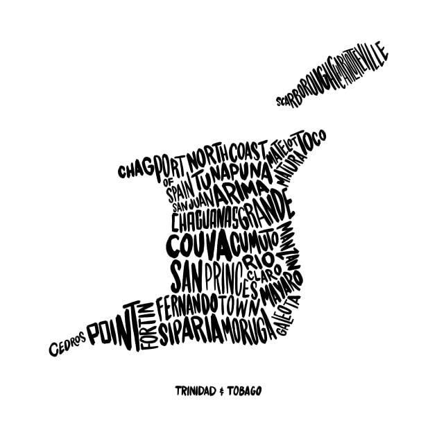 Trinidad & Tobago Typographic Map by nicholashugginsdesign