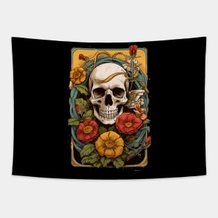 Elegant Floral Skull Art: Trending & Unique Boho Design Tapestry