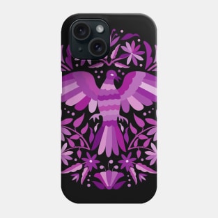 Flying Bird - Mexican Otomí Stamp Design in Purple Shades by Akbaly Phone Case