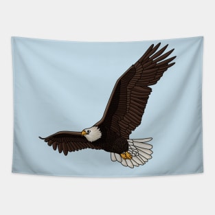 Happy flying bald eagle cartoon illustration Tapestry