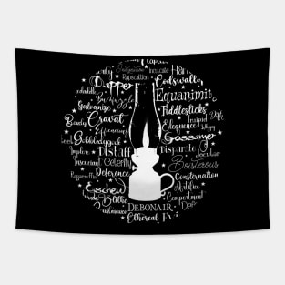 Victorian Gas Lamp Old Words in Light Font Tapestry