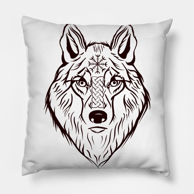 Viking mythology. Wolf Fenrir , helm of terror . Pillow by Sitenkova