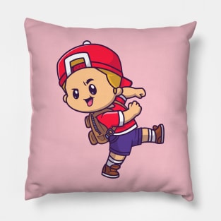 Cute Boy Going To School Cartoon Pillow