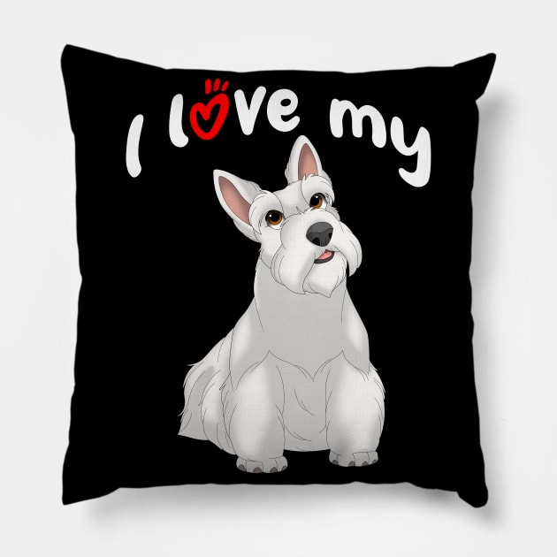 I Love My White Scottish Terrier Dog Pillow by millersye