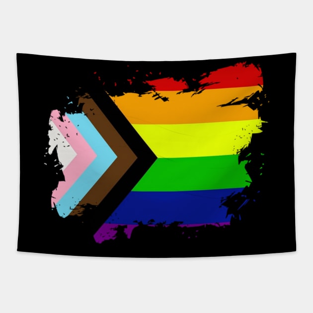 Progress Pride Rainbow Flag For Inclusivity Tapestry by PowderShot