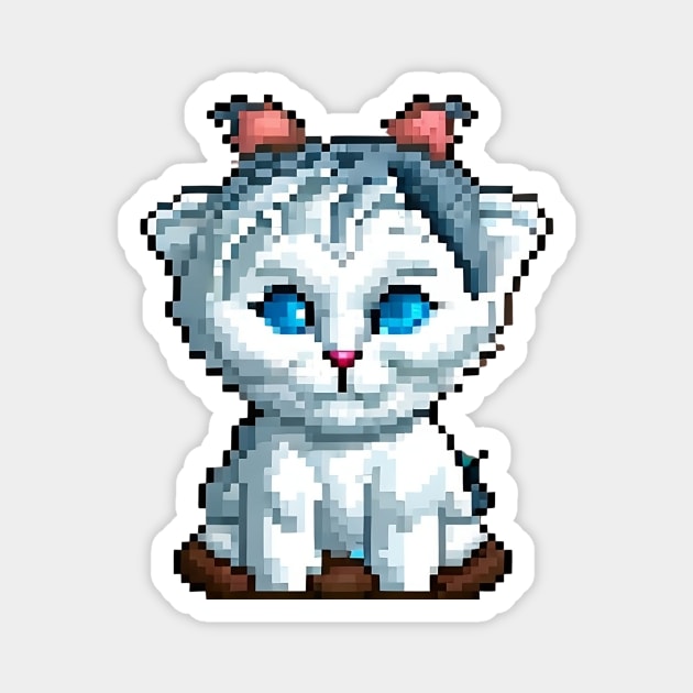 A cat with bright blue eyes and a red nose. Magnet by ijoyly