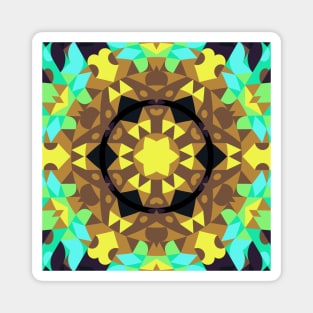 Retro Mandala Flower Yellow Green and Blue Magnet