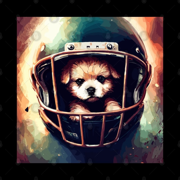 Cute dog puppy in football helmet by TomFrontierArt