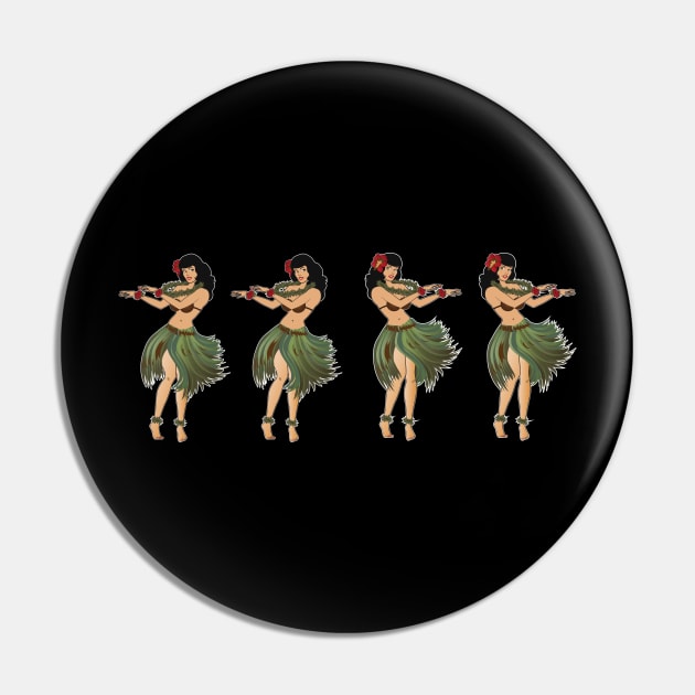 Four Hula Girls Dancing the Hula Pin by PauHanaDesign