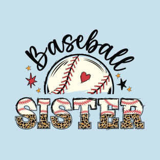 Baseball Sister Leopard Pattern Graphic Gift T-Shirt