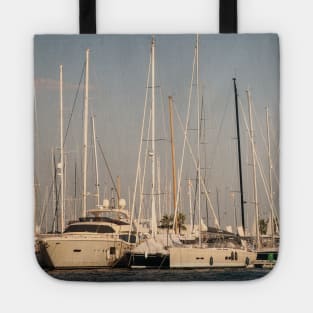 Mediterranean photography in Mallorca with yachts, palms and sea quote Tote