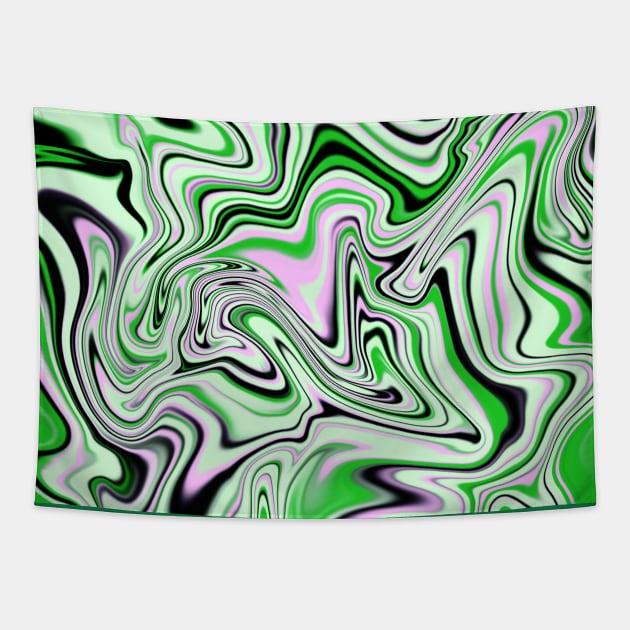 Green, Black and White Swirling Abstract Pattern Tapestry by tiokvadrat