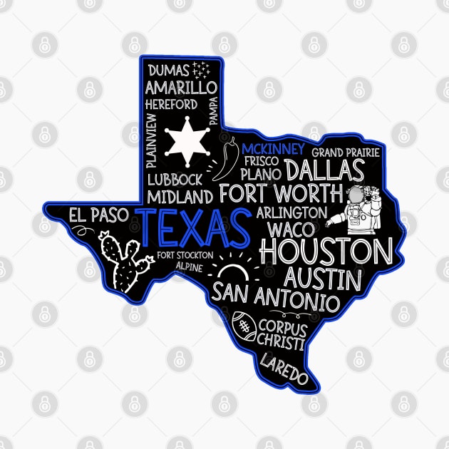 McKinney Texas cute map Houston San Antonio Dallas Austin Fort Worth El Paso by BoogieCreates