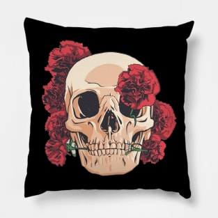 Skull With Flowers - Hand Drawn Pillow