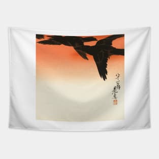 Crows and Red Sky Vintage Japanese Print by Shibata Zeshin Tapestry