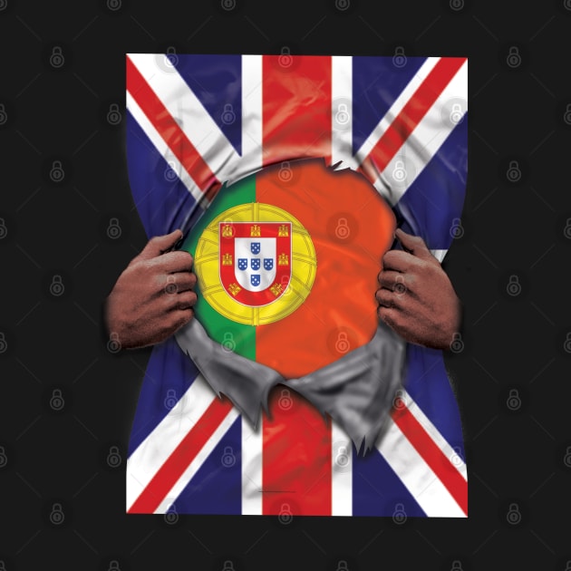 Portugal Flag Great Britain Flag Ripped - Gift for Portuguese From Portugal by Country Flags