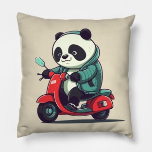 Funny panda riding scooter Pillow