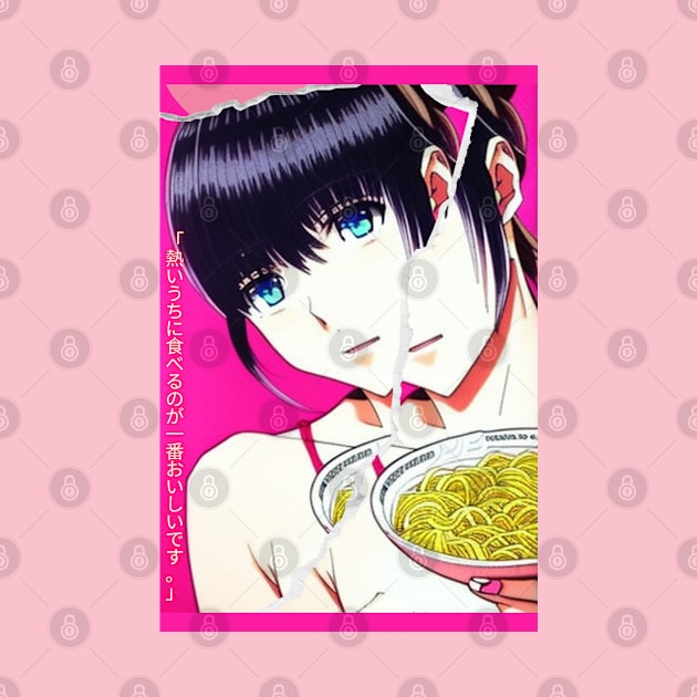 Vaporwave anime girl eating Ramen by Kishu