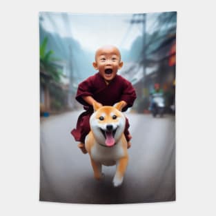 dog racing monk Tapestry