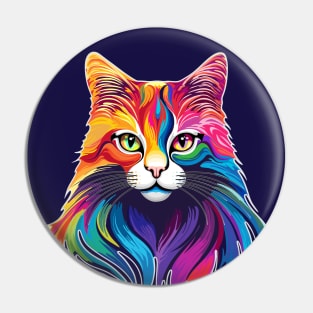 Cat Portrait Rainbow Colors Pin