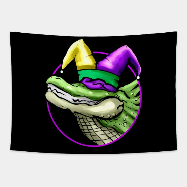 Crocodile with Jester Hat for Mardi Gras Tapestry by SinBle