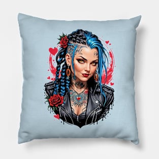 Bohemian Punk girl happy valentine retro vintage tribal design Pillow