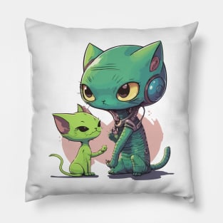 alien and cat Pillow