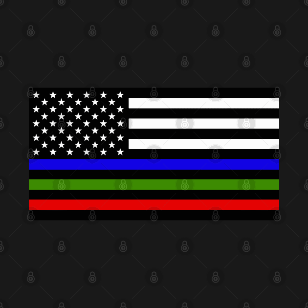 American Flag Thin Blue Green Red Line by Scar