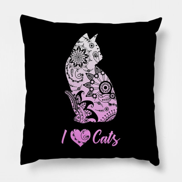 I love Cats Shirt Cat Mommy Mandala pink Girl Woman Pillow by ELFEINHALB