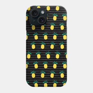 Pineapples On Black And White Stripes Phone Case