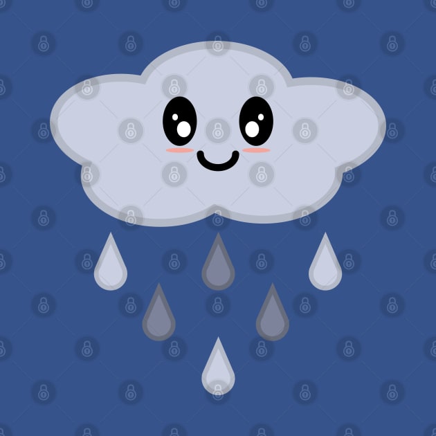 Kawaii Cute Happy Rain Cloud in Blue by Kelly Gigi