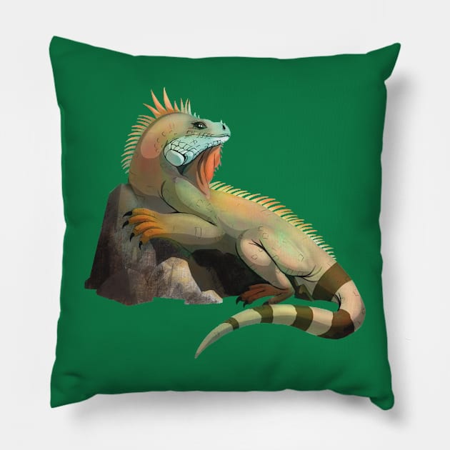 Green tropical iguana Pillow by Geramora Design