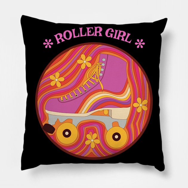 Cute Roller Girl Skater Skating Pillow by Rayrock76