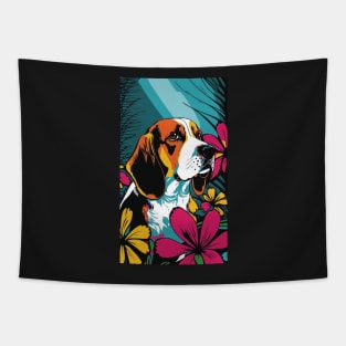 Beagle Dog Vibrant Tropical Flower Tall Retro Vintage Digital Pop Art Portrait 2 Tapestry