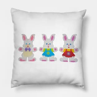 Three bunny rabbit illustration Pillow