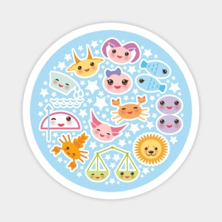 Funny Kawaii zodiac sign (bright blue background) Magnet