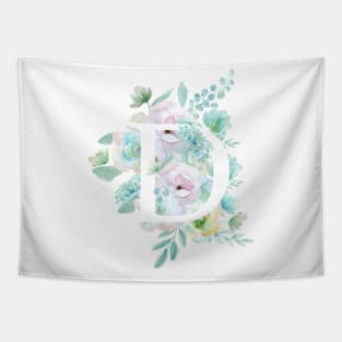 Botanical alphabet D green and purple flowers Tapestry