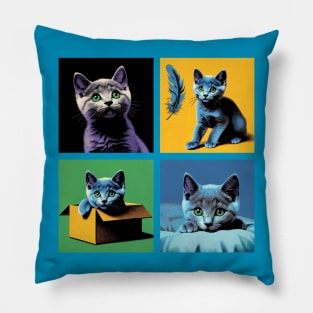 Russian Blue Pop Art - Cute Kitties Pillow