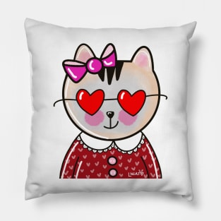 Cat with Heart Shades Pillow