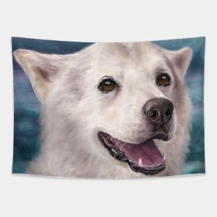 Painting of a White and Furry Alaskan Malamute Tapestry