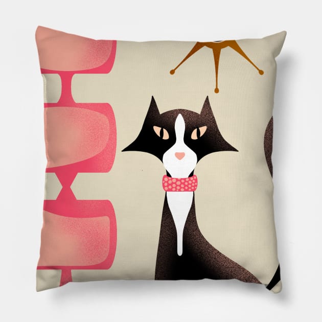 Retro Tuxedo Cat Pillow by ksrogersdesigns