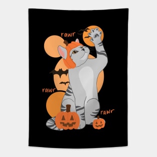 HALLOWEEN PUMPKIN LIGHT GRAY CAT Tapestry