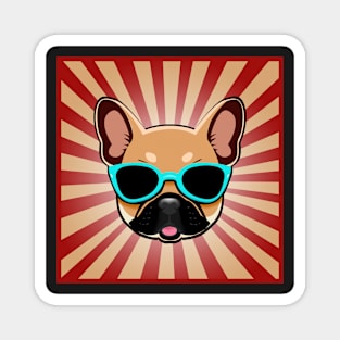 Brown Fawn French Bulldog in Blue Sunglasses Frenchie Dog Magnet